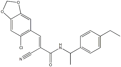 3-(6-chloro-1,3-benzodioxol-5-yl)-2-cyano-N-[1-(4-ethylphenyl)ethyl]acrylamide Struktur