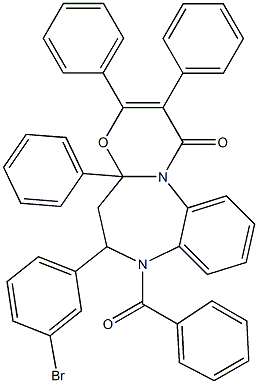 7-benzoyl-6-(3-bromophenyl)-2,3,4a-triphenyl-4a,5,6,7-tetrahydro-1H-[1,3]oxazino[3,2-a][1,5]benzodiazepin-1-one Struktur