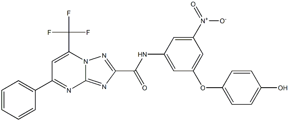 N-[3-nitro-5-(4-hydroxyphenoxy)phenyl]-5-phenyl-7-(trifluoromethyl)[1,2,4]triazolo[1,5-a]pyrimidine-2-carboxamide Struktur