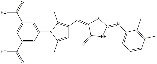 5-[3-({2-[(2,3-dimethylphenyl)imino]-4-oxo-1,3-thiazolidin-5-ylidene}methyl)-2,5-dimethyl-1H-pyrrol-1-yl]isophthalic acid Struktur