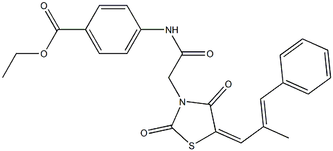 ethyl 4-({[5-(2-methyl-3-phenyl-2-propenylidene)-2,4-dioxo-1,3-thiazolidin-3-yl]acetyl}amino)benzoate Struktur