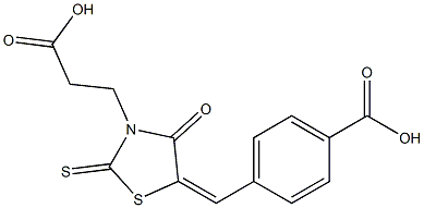 4-{[3-(2-carboxyethyl)-4-oxo-2-thioxo-1,3-thiazolidin-5-ylidene]methyl}benzoic acid Struktur