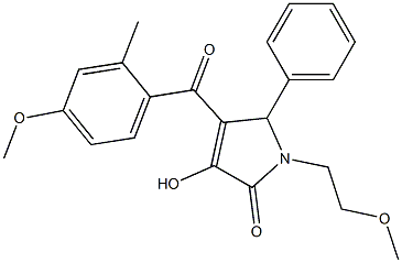 3-hydroxy-1-(2-methoxyethyl)-4-(4-methoxy-2-methylbenzoyl)-5-phenyl-1,5-dihydro-2H-pyrrol-2-one Struktur