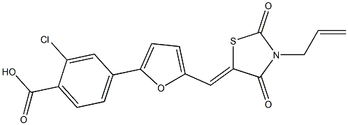 4-{5-[(3-allyl-2,4-dioxo-1,3-thiazolidin-5-ylidene)methyl]-2-furyl}-2-chlorobenzoic acid Struktur