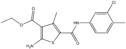 ethyl 2-amino-5-[(3-chloro-4-methylanilino)carbonyl]-4-methyl-3-thiophenecarboxylate Struktur