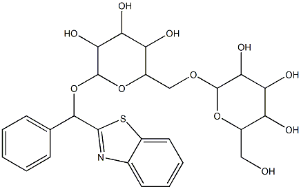 2-[1,3-benzothiazol-2-yl(phenyl)methoxy]-6-({[3,4,5-trihydroxy-6-(hydroxymethyl)tetrahydro-2H-pyran-2-yl]oxy}methyl)tetrahydro-2H-pyran-3,4,5-triol Struktur