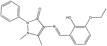 4-[(3-ethoxy-2-hydroxybenzylidene)amino]-1,5-dimethyl-2-phenyl-1,2-dihydro-3H-pyrazol-3-one Struktur