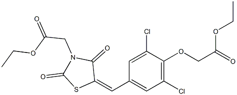 ethyl {5-[3,5-dichloro-4-(2-ethoxy-2-oxoethoxy)benzylidene]-2,4-dioxo-1,3-thiazolidin-3-yl}acetate Struktur