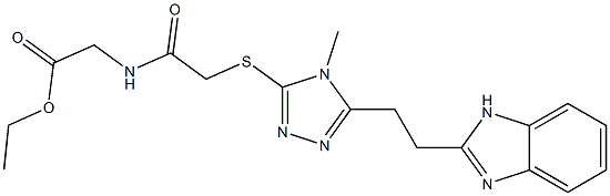 ethyl {[({5-[2-(1H-benzimidazol-2-yl)ethyl]-4-methyl-4H-1,2,4-triazol-3-yl}sulfanyl)acetyl]amino}acetate Struktur