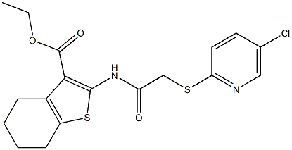 ethyl 2-({[(5-chloro-2-pyridinyl)sulfanyl]acetyl}amino)-4,5,6,7-tetrahydro-1-benzothiophene-3-carboxylate Struktur