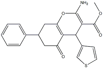 methyl 2-amino-5-oxo-7-phenyl-4-(3-thienyl)-5,6,7,8-tetrahydro-4H-chromene-3-carboxylate Struktur