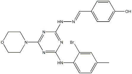 4-hydroxybenzaldehyde [4-(2-bromo-4-methylanilino)-6-(4-morpholinyl)-1,3,5-triazin-2-yl]hydrazone Struktur