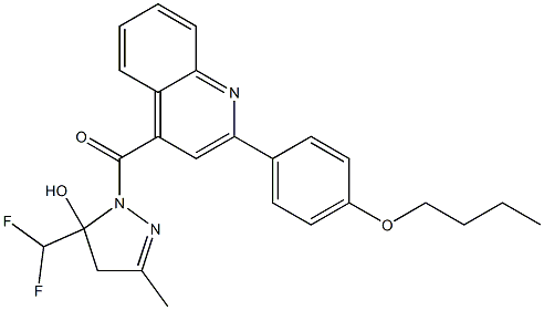 1-{[2-(4-butoxyphenyl)-4-quinolinyl]carbonyl}-5-(difluoromethyl)-3-methyl-4,5-dihydro-1H-pyrazol-5-ol Struktur