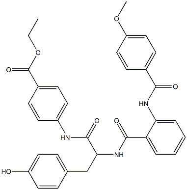 ethyl 4-{[3-(4-hydroxyphenyl)-2-({2-[(4-methoxybenzoyl)amino]benzoyl}amino)propanoyl]amino}benzoate Struktur