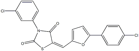 3-(3-chlorophenyl)-5-{[5-(4-chlorophenyl)-2-furyl]methylene}-1,3-thiazolidine-2,4-dione Struktur