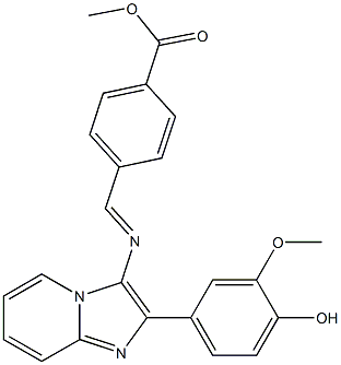 methyl 4-({[2-(4-hydroxy-3-methoxyphenyl)imidazo[1,2-a]pyridin-3-yl]imino}methyl)benzoate Struktur