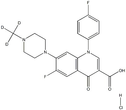 6-Fluoro-1-(4-fluorophenyl)-1,4-dihydro-7-(4-methyl-d3-piperazino)-4-oxo-3-quinolinecarboxylic  acid  hydrochloride Struktur