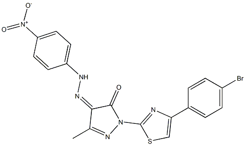 1-[4-(4-bromophenyl)-1,3-thiazol-2-yl]-3-methyl-1H-pyrazole-4,5-dione 4-[N-(4-nitrophenyl)hydrazone] Struktur