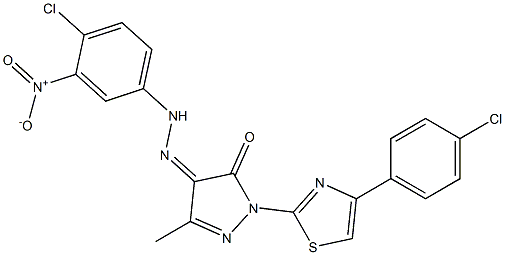 1-[4-(4-chlorophenyl)-1,3-thiazol-2-yl]-3-methyl-1H-pyrazole-4,5-dione 4-[N-(4-chloro-3-nitrophenyl)hydrazone] Struktur