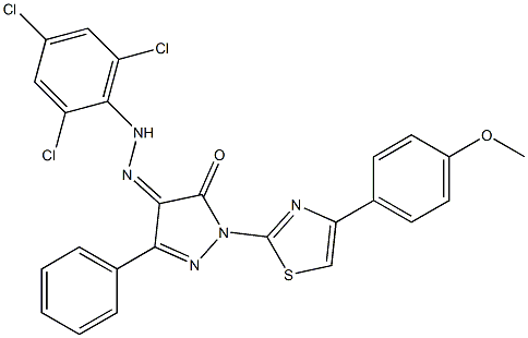 1-[4-(4-methoxyphenyl)-1,3-thiazol-2-yl]-3-phenyl-1H-pyrazole-4,5-dione 4-[N-(2,4,6-trichlorophenyl)hydrazone] Struktur