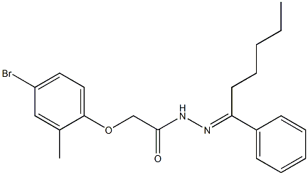 2-(4-bromo-2-methylphenoxy)-N'-[(E)-1-phenylhexylidene]acetohydrazide Struktur