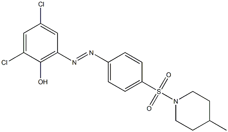 2,4-dichloro-6-((E)-2-{4-[(4-methyl-1-piperidinyl)sulfonyl]phenyl}diazenyl)phenol Struktur