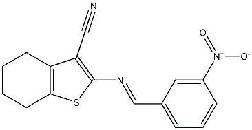 2-{[(E)-(3-nitrophenyl)methylidene]amino}-4,5,6,7-tetrahydro-1-benzothiophene-3-carbonitrile Struktur