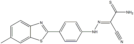 2-cyano-2-{(E)-2-[4-(6-methyl-1,3-benzothiazol-2-yl)phenyl]hydrazono}ethanethioamide Struktur