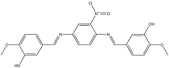 5-{[(4-{[(E)-(3-hydroxy-4-methoxyphenyl)methylidene]amino}-3-nitrophenyl)imino]methyl}-2-methoxyphenol Struktur