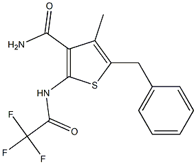 5-benzyl-4-methyl-2-[(2,2,2-trifluoroacetyl)amino]-3-thiophenecarboxamide Struktur