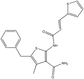 5-benzyl-4-methyl-2-{[(E)-3-(2-thienyl)-2-propenoyl]amino}-3-thiophenecarboxamide Struktur