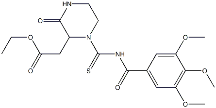 ethyl 2-(3-oxo-1-{[(3,4,5-trimethoxybenzoyl)amino]carbothioyl}-2-piperazinyl)acetate Struktur