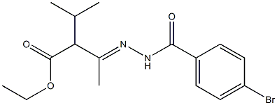 ethyl 3-[(E)-2-(4-bromobenzoyl)hydrazono]-2-isopropylbutanoate Struktur