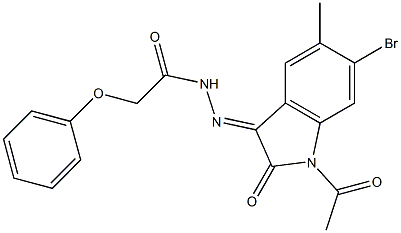 N'-(1-acetyl-6-bromo-5-methyl-2-oxo-1,2-dihydro-3H-indol-3-ylidene)-2-phenoxyacetohydrazide Struktur