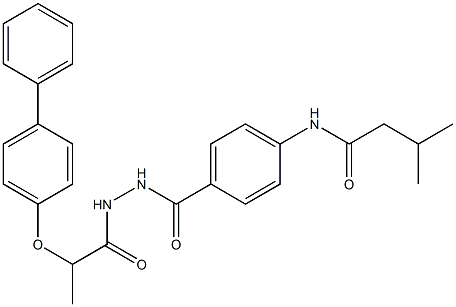 N-[4-({2-[2-([1,1'-biphenyl]-4-yloxy)propanoyl]hydrazino}carbonyl)phenyl]-3-methylbutanamide Struktur