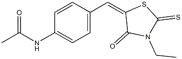 N-{4-[(3-ethyl-4-oxo-2-thioxo-1,3-thiazolan-5-yliden)methyl]phenyl}acetamide Struktur