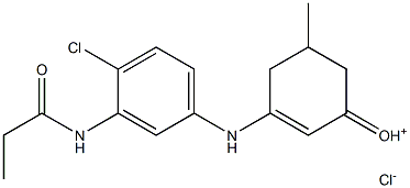 {3-[4-chloro-3-(propionylamino)anilino]-5-methyl-2-cyclohexenyliden}oxonium chloride Struktur