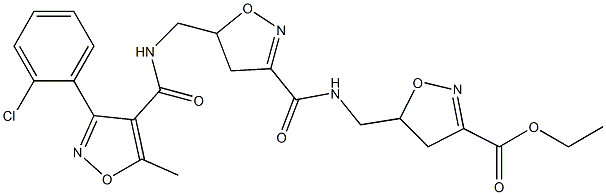 ethyl 5-{[({5-[({[3-(2-chlorophenyl)-5-methyl-4-isoxazolyl]carbonyl}amino)methyl]-4,5-dihydro-3-isoxazolyl}carbonyl)amino]methyl}-4,5-dihydro-3-isoxazolecarboxylate Struktur