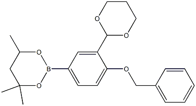 2-[4-Benzyloxy-3-(1,3-dioxan-2-yl)phenyl]-4,4,6-trimethyl-1,3,2-dioxaborinane Struktur