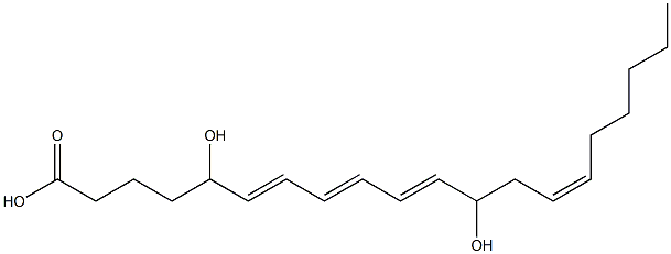 (6E,8E,10E,14Z)-5,12-Dihydroxy-6,8,10,14-icosatetraenoic acid Struktur