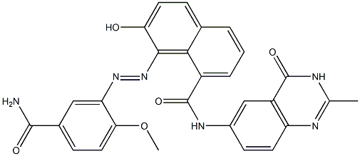 1-[(2-Methoxy-5-carbamoylphenyl)azo]-N-[(2-methyl-3,4-dihydro-4-oxoquinazolin)-6-yl]-2-hydroxynaphthalene-8-carboxamide Struktur