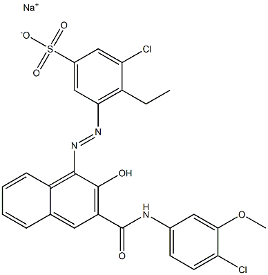 3-Chloro-4-ethyl-5-[[3-[[(4-chloro-3-methoxyphenyl)amino]carbonyl]-2-hydroxy-1-naphtyl]azo]benzenesulfonic acid sodium salt Struktur