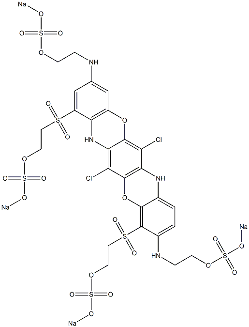 6,13-Dichloro-3,10-bis[2-(sodiooxysulfonyloxy)ethylamino]-1,11-bis[2-(sodiooxysulfonyloxy)ethylsulfonyl]-5,12-dioxa-7,14-diazapentacene Struktur