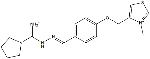 3-Methyl-4-[4-[2-[iminio(1-pyrrolidinyl)methyl]hydrazonomethyl]phenoxymethyl]thiazol-3-ium Struktur