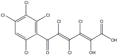 (2E,4E)-2-Hydroxy-3,4,5-trichloro-6-oxo-6-(2,4,5,6-tetrachlorophenyl)-2,4-hexadienoic acid Struktur