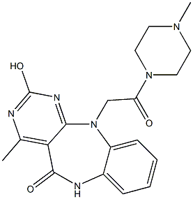 2-Hydroxy-4-methyl-11-[[(4-methylpiperazin-1-yl)carbonyl]methyl]-11H-pyrimido[4,5-b][1,5]benzodiazepin-5(6H)-one Struktur