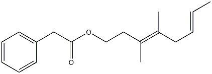 Phenylacetic acid 3,4-dimethyl-3,6-octadienyl ester Struktur