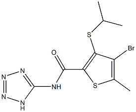 4-Bromo-3-isopropylthio-5-methyl-N-(1H-tetrazol-5-yl)thiophene-2-carboxamide Struktur