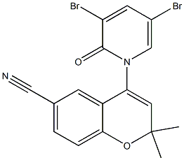 2,2-Dimethyl-6-cyano-4-[(3-bromo-5-bromo-1,2-dihydro-2-oxopyridin)-1-yl]-2H-1-benzopyran Struktur