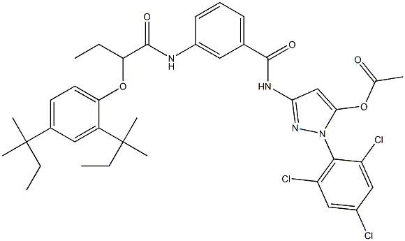 1-(2,4,6-Trichlorophenyl)-3-[3-[2-(2,4-di-tert-amylphenoxy)butanoylamino]benzoylamino]-5-acetoxy-1H-pyrazole Struktur